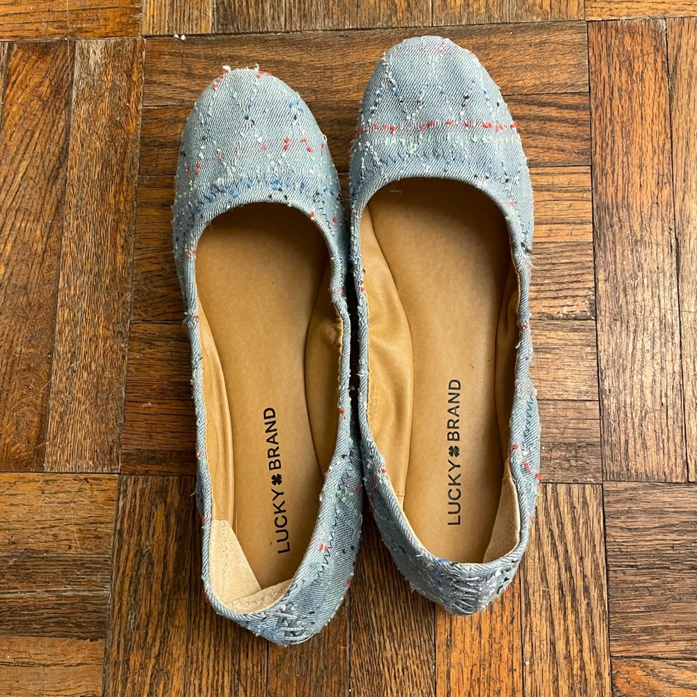 Lucky Brand Emmie Ballet Flats Size 8.5 in Light Blue Multi Worn ONCE, Like New!